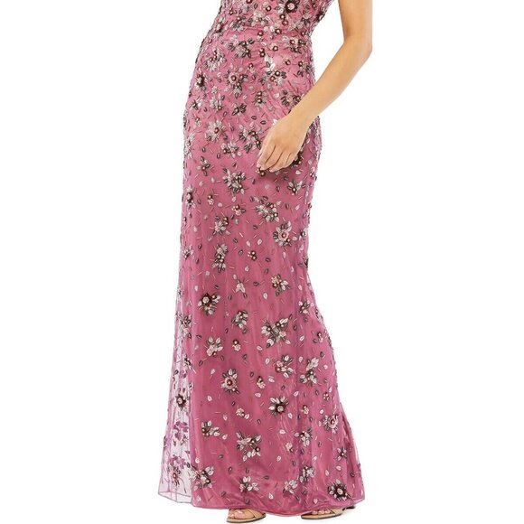 Mac Duggal Raspberry Purple Floral Beaded Column Gown - Picture 2 of 4